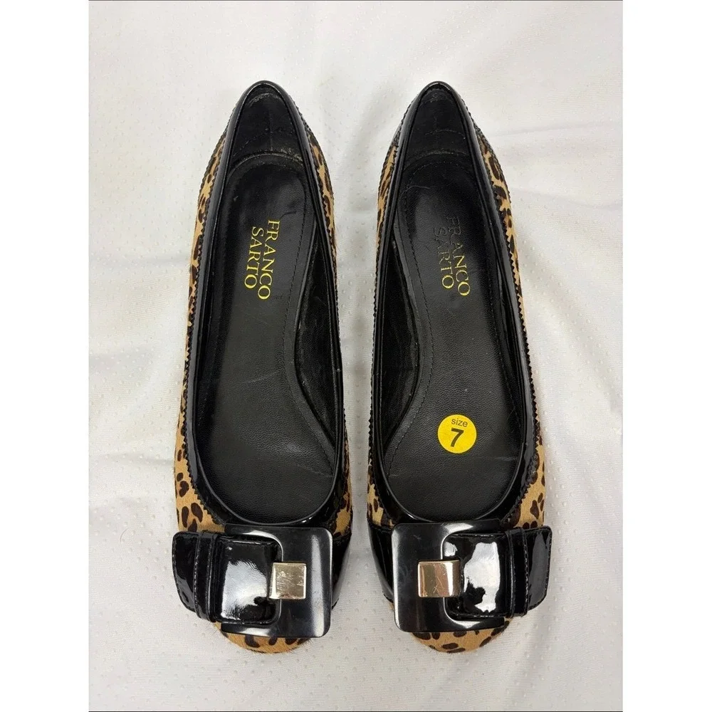 Franco Sarto Leopard Print Patent Leather Ballet Flats Buckle Size 7